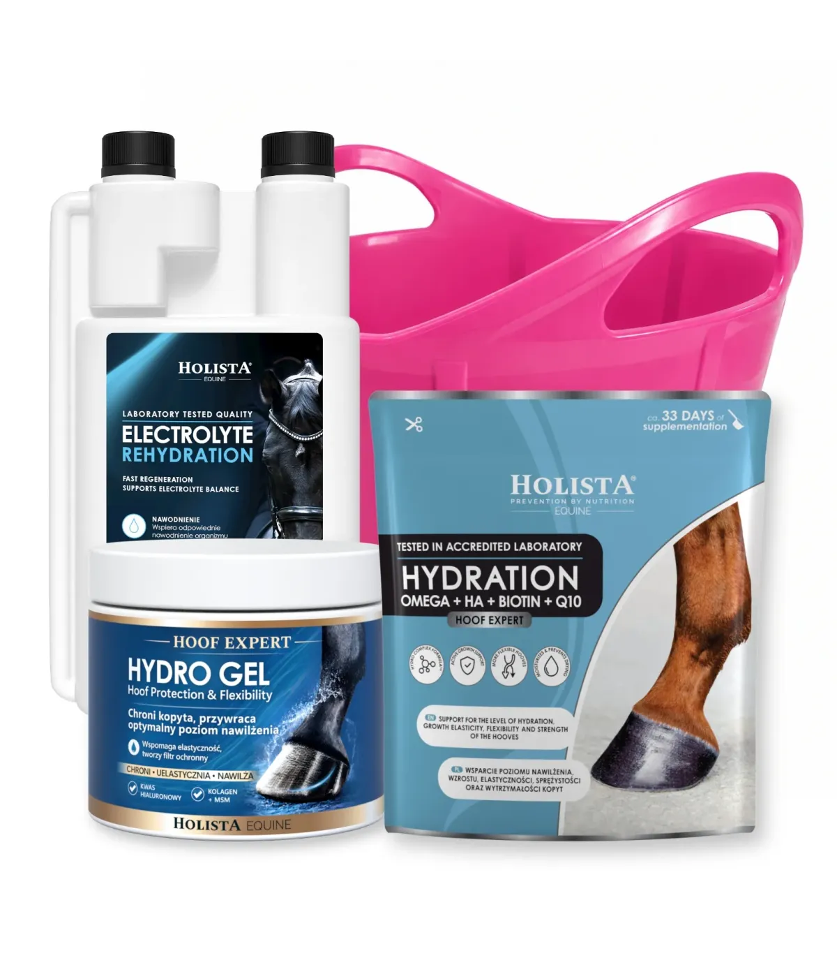 Elektrolity Rehydration 1l + Hoof Expert Hydration 800g + Hydro Gel 400ml + Wiadro elastyczne 17l GRATIS