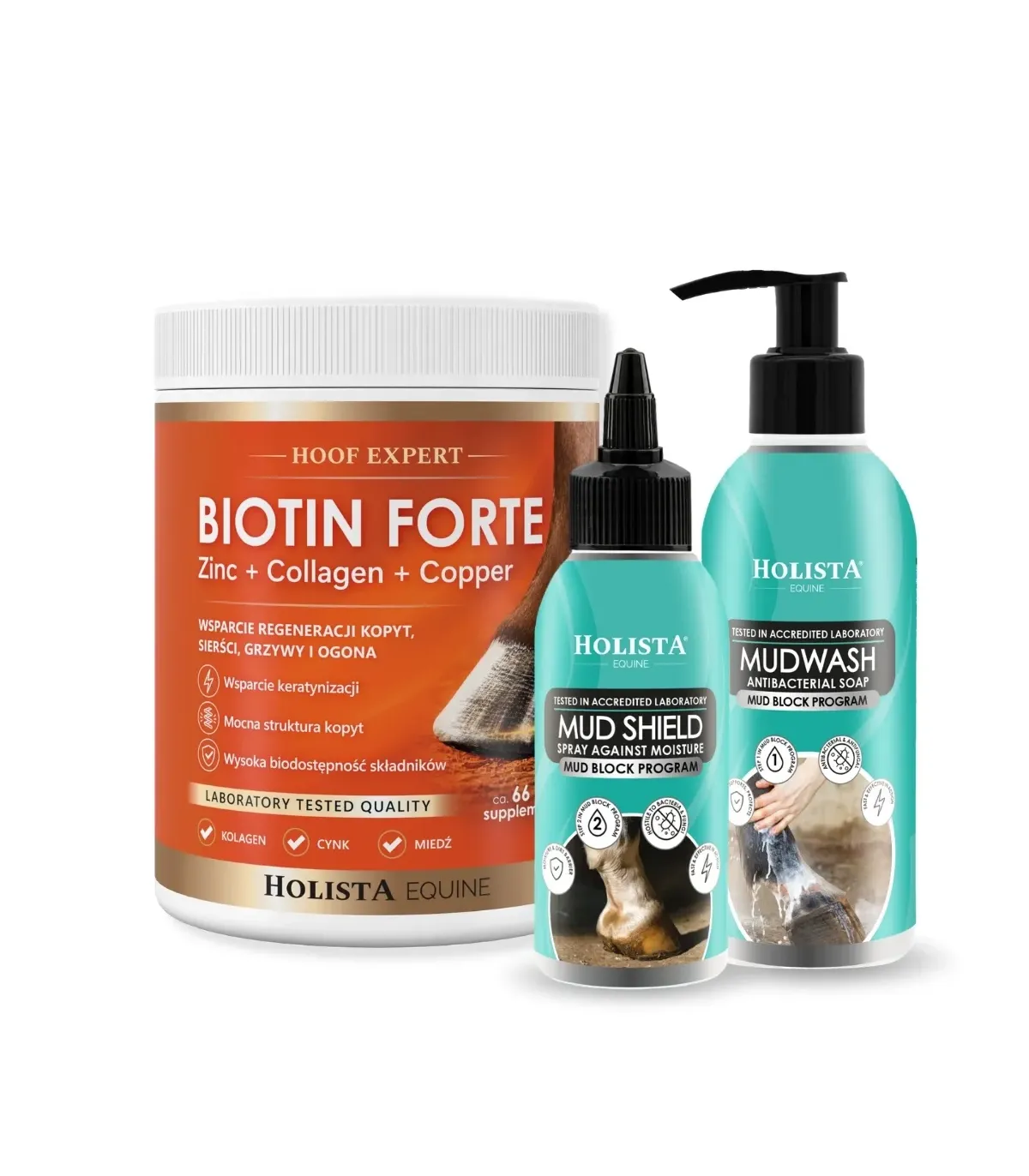 Kompleksowa higiena i ochrona skóry - Biotin Forte 1000g + Mudshield + Mudwash