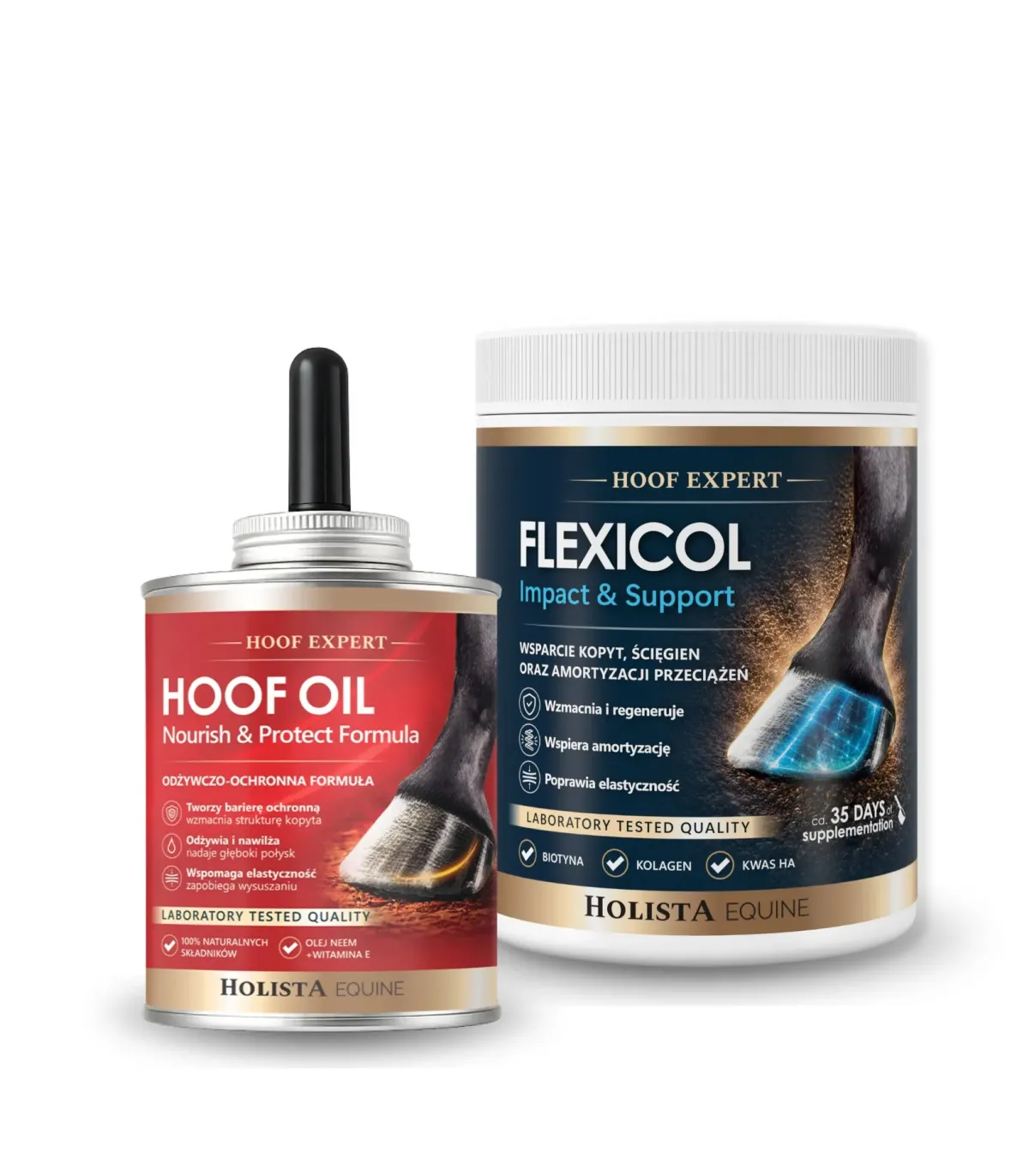 Kompleksowa ochrona kopyt - Hoof Expert Hoof Oil 400ml + Flexicol Impact & Support 1000g