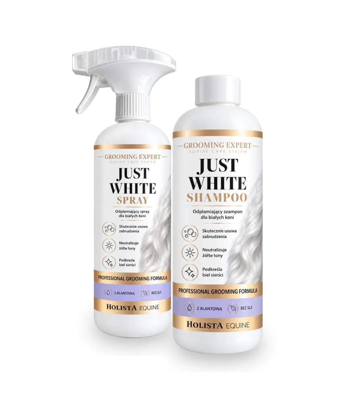 Kompleksowa pielęgnacja sierści białych koni - Just White Spray & Shampoo