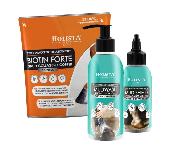 ZESTAW Biotin Forte + Mudwash + Mudshield kompleksowa higiena i ochrona kopyt